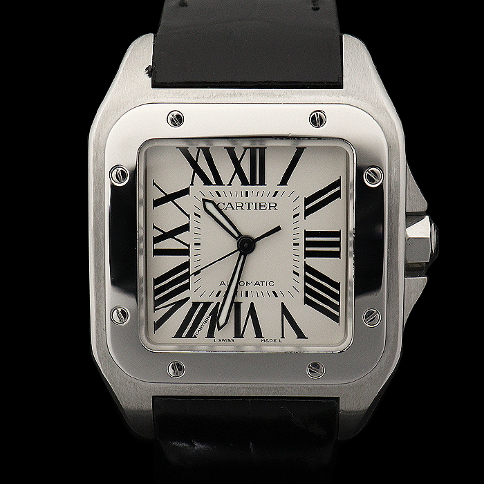 Cartier(까르띠에) W20076X8 38MM 스틸 오토매틱 산토스 100 XL사이즈 가죽 밴드 남성 시계