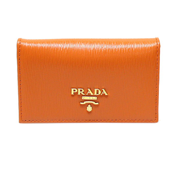 Prada(프라다) 1MC122 파파야 비텔로 무브 금장 레터링 로고 동전 카드지갑