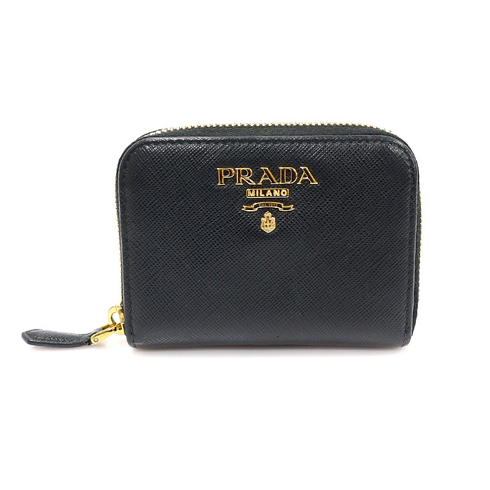 Prada(프라다) 1MM268 블랙 사피아노 금장 레터링 로고 지퍼 동전 카드지갑